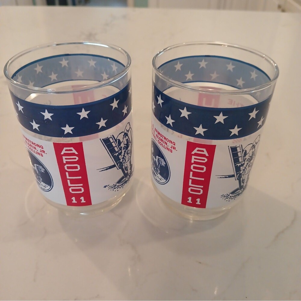 APOLLO 11 DRINKING GLASSES MAN ON THE MOON JULY 20TH 1969 - Set Of 2 By Libbey